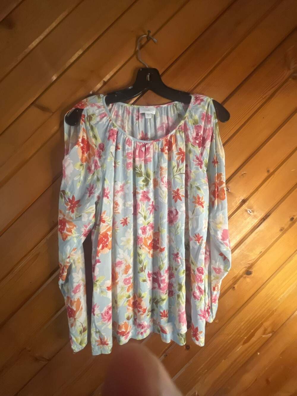 J. Jill Floral Rayon Cold Shoulder Long Sleeve Blouse